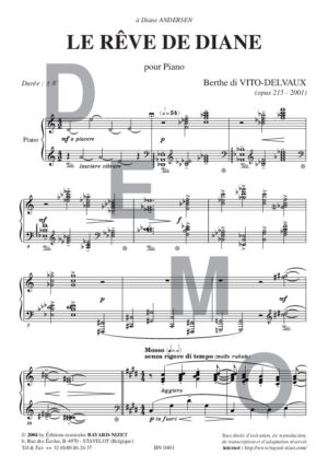 Le rêve de Diane (opus 215) - Compositeur di VITO-DELVAUX Berthe - Pour Piano seul - Editions musicales Bayard-Nizet