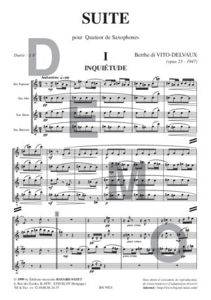 Suite (opus 23) - Compositeur di VITO-DELVAUX Berthe - Pour Quatuor avec vents - Editions musicales Bayard-Nizet