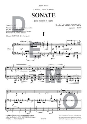 Sonate (opus 81) - Compositeur di VITO-DELVAUX Berthe - Pour Violon et Piano - Editions musicales Bayard-Nizet