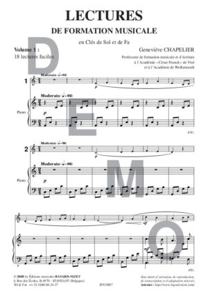 Lectures de formation musicale (volume 1) (Accompagnement) - Compositeur CHAPELIER Geneviève - Pour Solfège - Editions musicales Bayard-Nizet