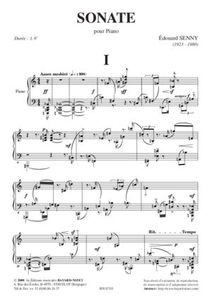 Sonate - Compositeur SENNY Edouard - Pour Piano seul - Editions musicales Bayard-Nizet