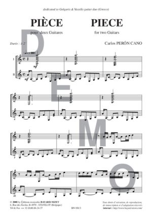 Piece for two guitars - Compositeur PERON CANO Carlos - Pour Duo avec cordes - Editions musicales Bayard-Nizet