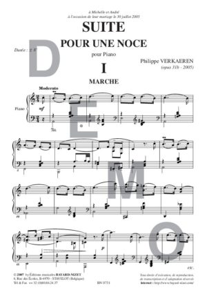 Suite pour une noce (opus 31b) - Compositeur VERKAEREN Philippe - Pour Piano seul - Editions musicales Bayard-Nizet