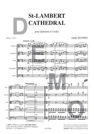 St-Lambert Cathedral - Compositeur KLENES André - Pour Quintette avec cordes - Editions musicales Bayard-Nizet