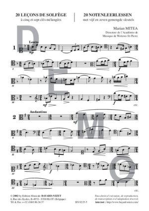20 Leçons de formation musicale (Chant 5 & 7 clés) - Compositeur MITEA Marian - Pour Solfège - Editions musicales Bayard-Nizet