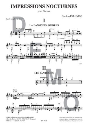 Impressions nocturnes - Compositeur PALUMBO Onofrio - Pour Guitare seule - Editions musicales Bayard-Nizet