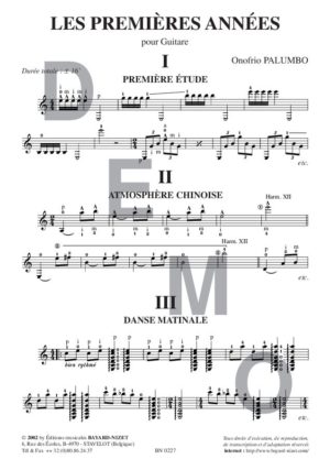 Les premières années - Compositeur PALUMBO Onofrio - Pour Guitare seule - Editions musicales Bayard-Nizet