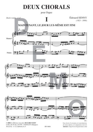 Deux chorals - Compositeur SENNY Edouard - Pour Orgue seul - Editions musicales Bayard-Nizet