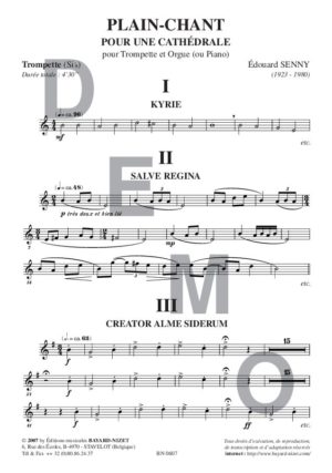 Plain-chant pour une cathédrale - Compositeur SENNY Edouard - Pour Trompette et Orgue - Editions musicales Bayard-Nizet