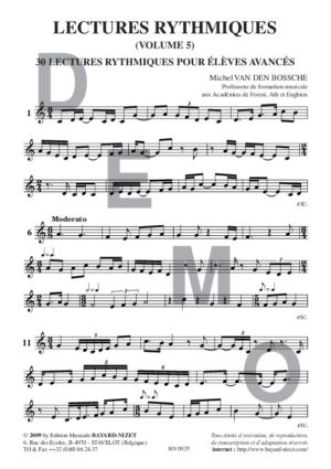 Lectures rythmiques (volume 5) - Compositeur VAN DEN BOSSCHE Michel - Pour Solfège - Editions musicales Bayard-Nizet
