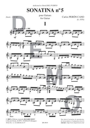Sonatina n°5 - Compositeur PERON CANO Carlos - Pour Guitare seule - Editions musicales Bayard-Nizet
