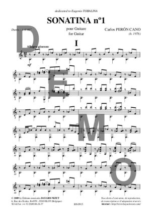Sonatina n°1 - Compositeur PERON CANO Carlos - Pour Guitare seule - Editions musicales Bayard-Nizet