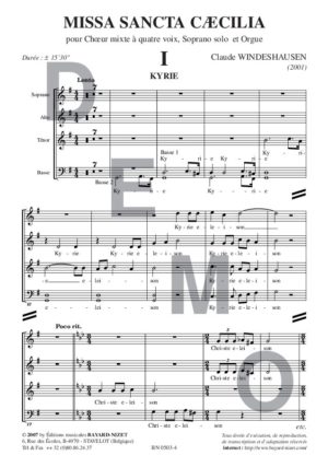 Missa Sancta Cecilia (chœur) - Compositeur WINDESHAUSEN Claude - Pour Chœur et Orgue - Editions musicales Bayard-Nizet