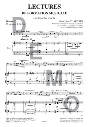 Lectures de formation musicale (volume 3) (Accompagnement) - Compositeur CHAPELIER Geneviève - Pour Solfège - Editions musicales Bayard-Nizet