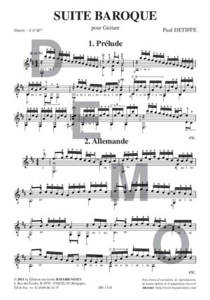 Suite baroque - Compositeur DETIFFE Paul - Pour Guitare seule - Editions musicales Bayard-Nizet