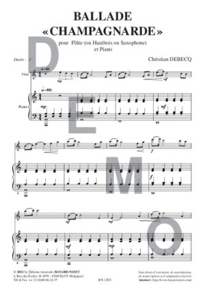 Ballade champagnarde - Compositeur DEBECQ Christian - Pour Flûte et Piano - Editions musicales Bayard-Nizet