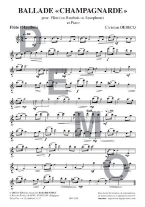 Ballade champagnarde - Compositeur DEBECQ Christian - Pour Flûte et Piano - Editions musicales Bayard-Nizet