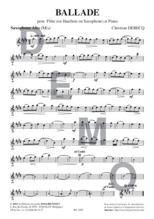 Ballade - Compositeur DEBECQ Christian - Pour Flûte et Piano - Editions musicales Bayard-Nizet