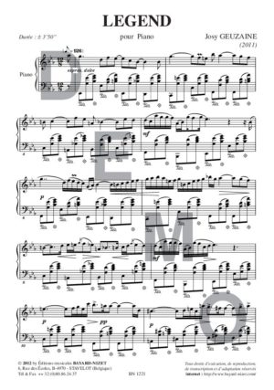 Legend - Compositeur GEUZAINE Josy - Pour Piano seul - Editions musicales Bayard-Nizet