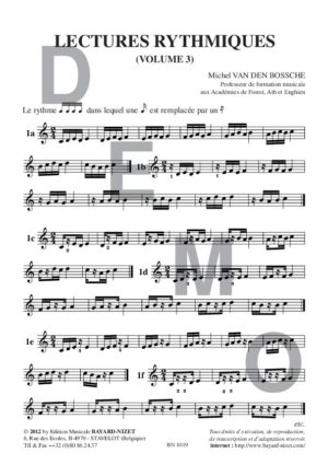 Lectures rythmiques (volume 3) - Compositeur VAN DEN BOSSCHE Michel - Pour Solfège - Editions musicales Bayard-Nizet
