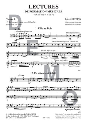 Lectures de formation musicale (volume 4A) (Chant 2 clés) - Compositeur ORTMAN Robert - Pour Solfège - Editions musicales Bayard-Nizet