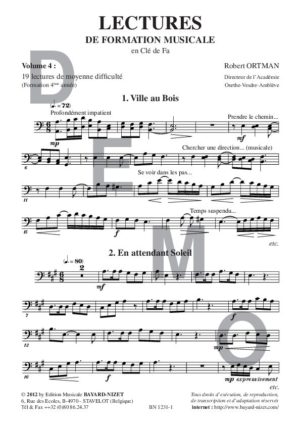 Lectures de formation musicale (volume 4A) (Chant clé de fa) - Compositeur ORTMAN Robert - Pour Solfège - Editions musicales Bayard-Nizet