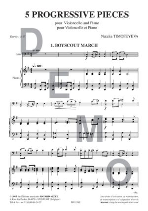 Five progressive pieces - Compositeur TIMOFEYEVA Natalia - Pour Violoncelle et Piano - Editions musicales Bayard-Nizet
