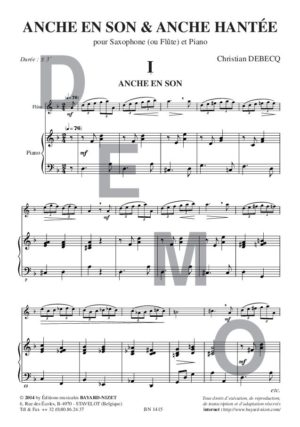 Anche en son et anche hantée - Compositeur DEBECQ Christian - Pour Flûte et Piano - Editions musicales Bayard-Nizet