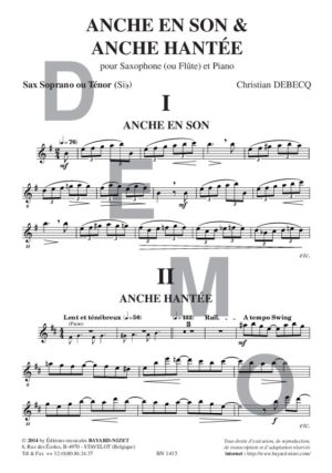 Anche en son et anche hantée - Compositeur DEBECQ Christian - Pour Flûte et Piano - Editions musicales Bayard-Nizet