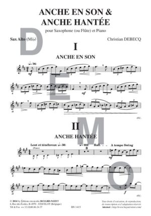 Anche en son et anche hantée - Compositeur DEBECQ Christian - Pour Flûte et Piano - Editions musicales Bayard-Nizet