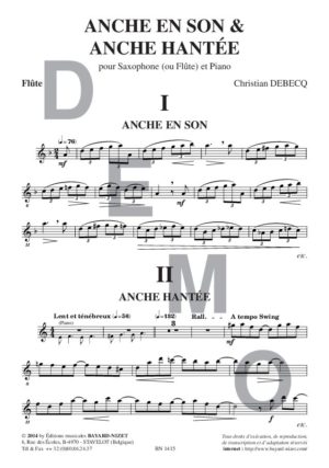 Anche en son et anche hantée - Compositeur DEBECQ Christian - Pour Flûte et Piano - Editions musicales Bayard-Nizet