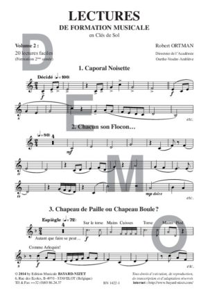 Lectures de formation musicale (volume 2) (Chant clé de sol) - Compositeur ORTMAN Robert - Pour Solfège - Editions musicales Bayard-Nizet