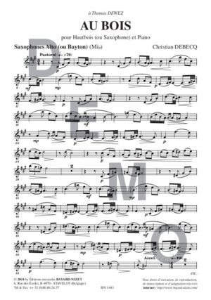 Au bois - Compositeur DEBECQ Christian - Pour Hautbois et Piano - Editions musicales Bayard-Nizet