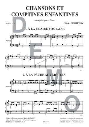 Chansons et Comptines enfantines - Compositeur GEOFFROY Olivier - Pour Piano seul - Editions musicales Bayard-Nizet