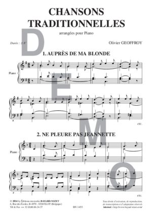 Chansons traditionnelles - Compositeur GEOFFROY Olivier - Pour Piano seul - Editions musicales Bayard-Nizet
