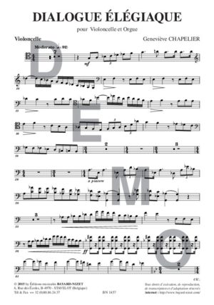 Dialogue élégiaque - Compositeur CHAPELIER Geneviève - Pour Violoncelle et Orgue - Editions musicales Bayard-Nizet