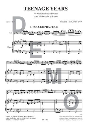 Teenage Years - Compositeur TIMOFEYEVA Natalia - Pour Violoncelle et Piano - Editions musicales Bayard-Nizet