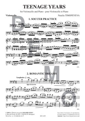Teenage Years - Compositeur TIMOFEYEVA Natalia - Pour Violoncelle et Piano - Editions musicales Bayard-Nizet