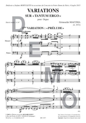 Variations sur «Tantum ergo» - Compositeur MACCHIA Grimoaldo - Pour Orgue seul - Editions musicales Bayard-Nizet