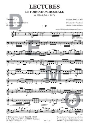 Lectures de formation musicale (volume 7) (Chant 2 clés) - Compositeur ORTMAN Robert - Pour Solfège - Editions musicales Bayard-Nizet