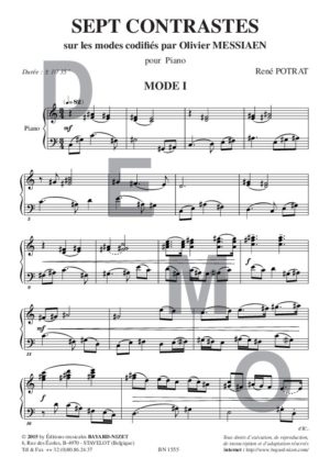 Sept contrastes - Compositeur POTRAT René - Pour Piano seul - Editions musicales Bayard-Nizet