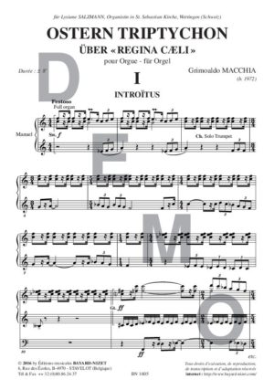 Ostern Triptychon - Compositeur MACCHIA Grimoaldo - Pour Orgue seul - Editions musicales Bayard-Nizet