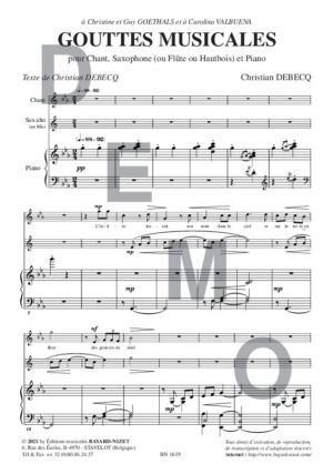 Gouttes musicales - Compositeur DEBECQ Christian - Pour Chant et autres - Editions musicales Bayard-Nizet