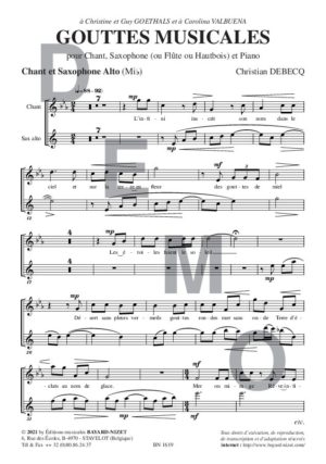 Gouttes musicales - Compositeur DEBECQ Christian - Pour Chant et autres - Editions musicales Bayard-Nizet