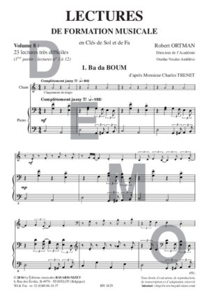 Lectures de formation musicale (volume 8) (Accompagnement 1) - Compositeur ORTMAN Robert - Pour Solfège - Editions musicales Bayard-Nizet
