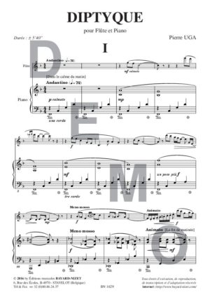 Diptyque - Compositeur UGA Pierre - Pour Flûte et Piano - Editions musicales Bayard-Nizet