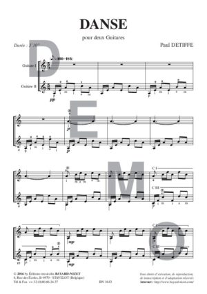 Danse - Compositeur DETIFFE Paul - Pour Duo avec cordes - Editions musicales Bayard-Nizet