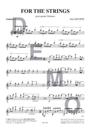 For the Strings - Compositeur DETIFFE Paul - Pour Quatuor avec cordes - Editions musicales Bayard-Nizet