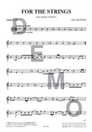 For the Strings - Compositeur DETIFFE Paul - Pour Quatuor avec cordes - Editions musicales Bayard-Nizet