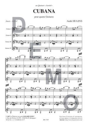 Cubana - Compositeur RULENS André - Pour Quatuor avec cordes - Editions musicales Bayard-Nizet
